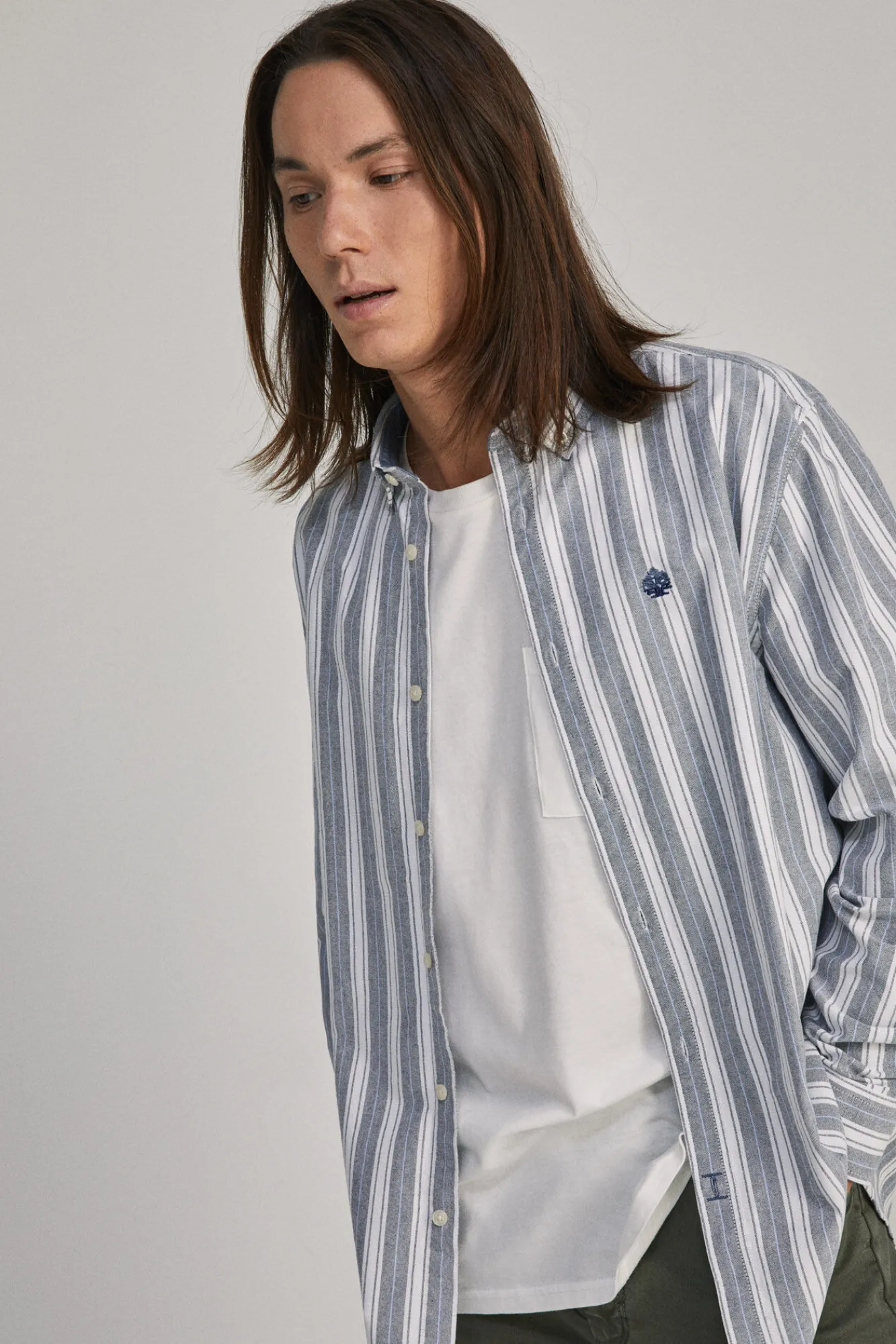 * Camisa Oxford Rayas Azul Oscuro Discount