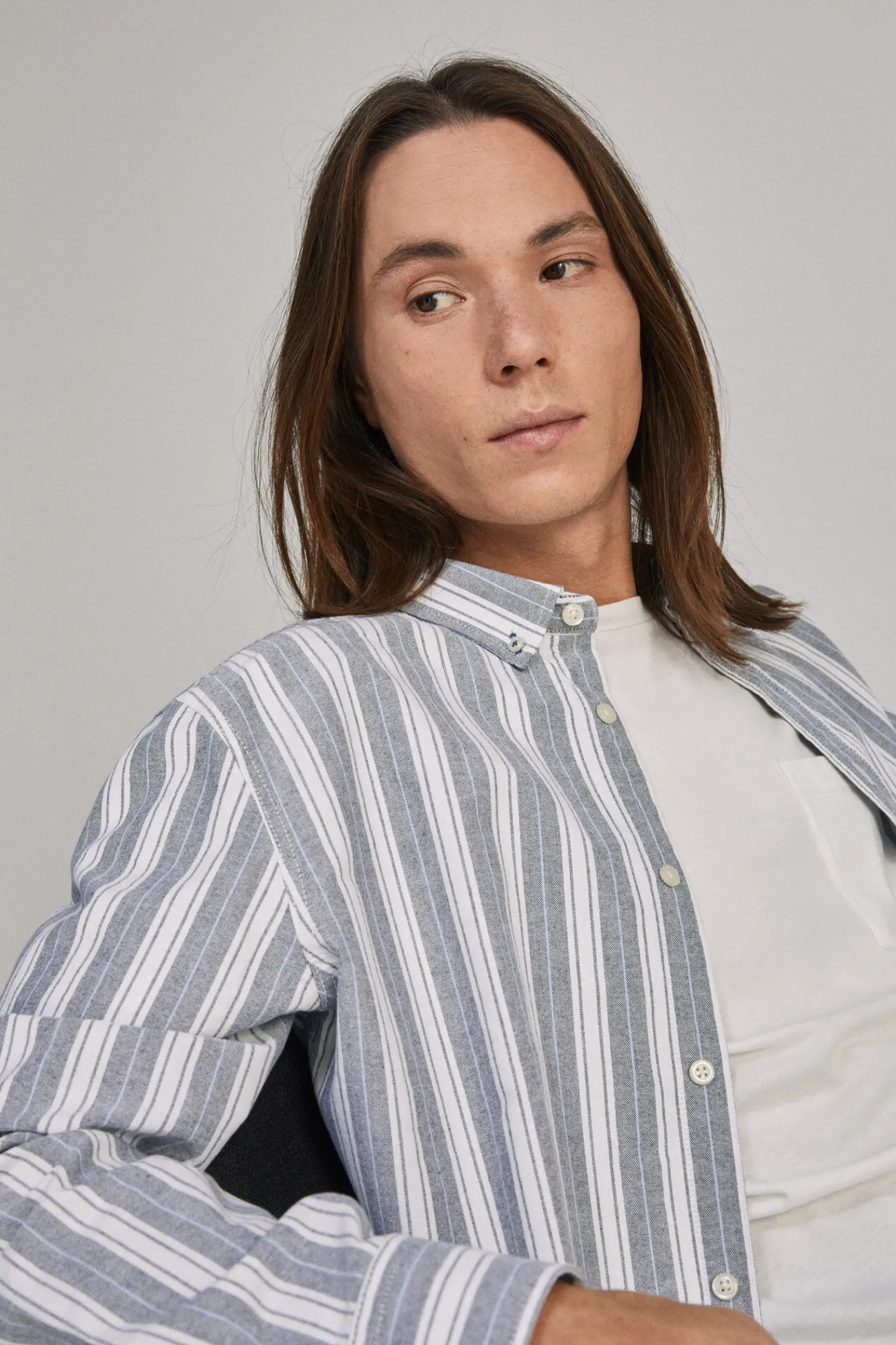 * Camisa Oxford Rayas Azul Oscuro Discount