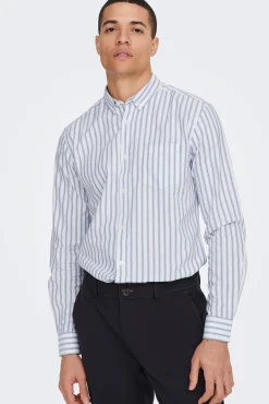Only & Sons Camisa Oxford Rayas Azul Medio Best