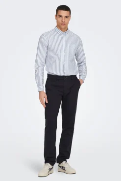 Only & Sons Camisa Oxford Rayas Azul Medio Best
