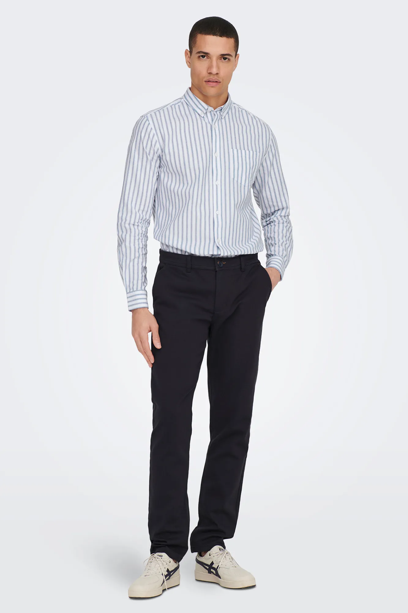 Only & Sons Camisa Oxford Rayas Azul Medio Best