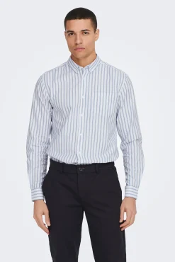 Only & Sons Camisa Oxford Rayas Azul Medio Best