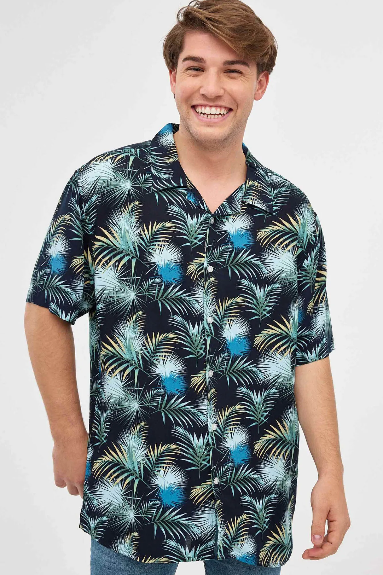Inside Camisa Print Hojas Azul Sale