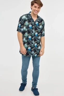 Inside Camisa Print Hojas Azul Sale