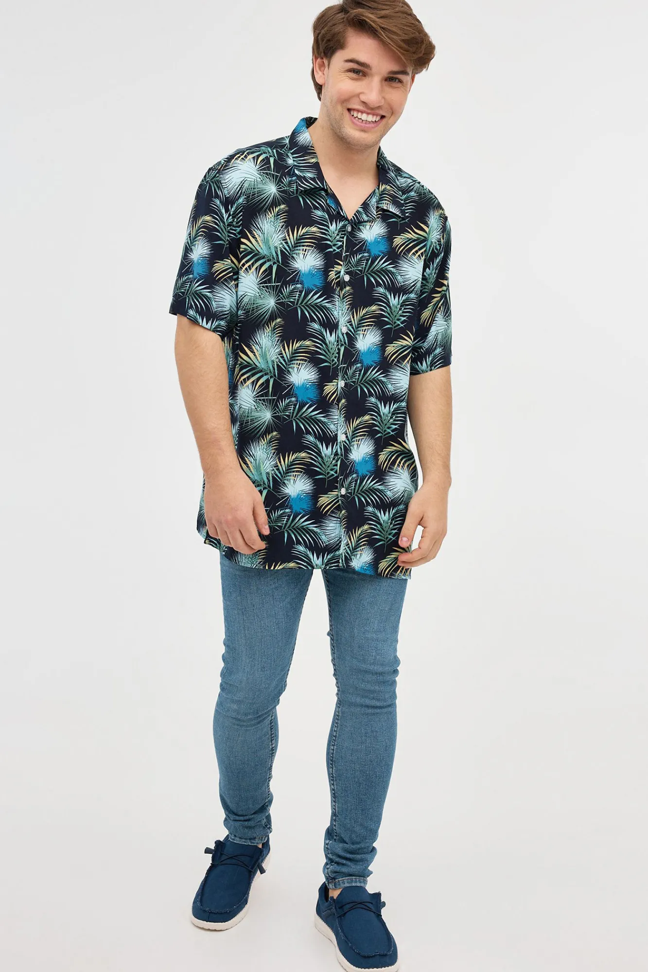 Inside Camisa Print Hojas Azul Sale