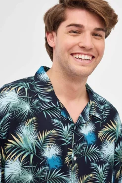 Inside Camisa Print Hojas Azul Sale