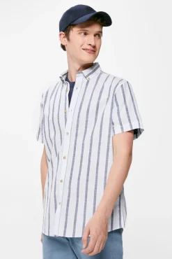 * Camisa Rayas Mao Azul Medio Outlet