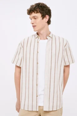 * Camisa Rayas Mao Beige Medio Sale
