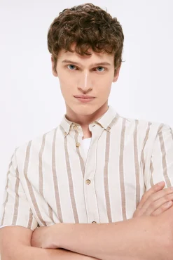 * Camisa Rayas Mao Beige Medio Sale