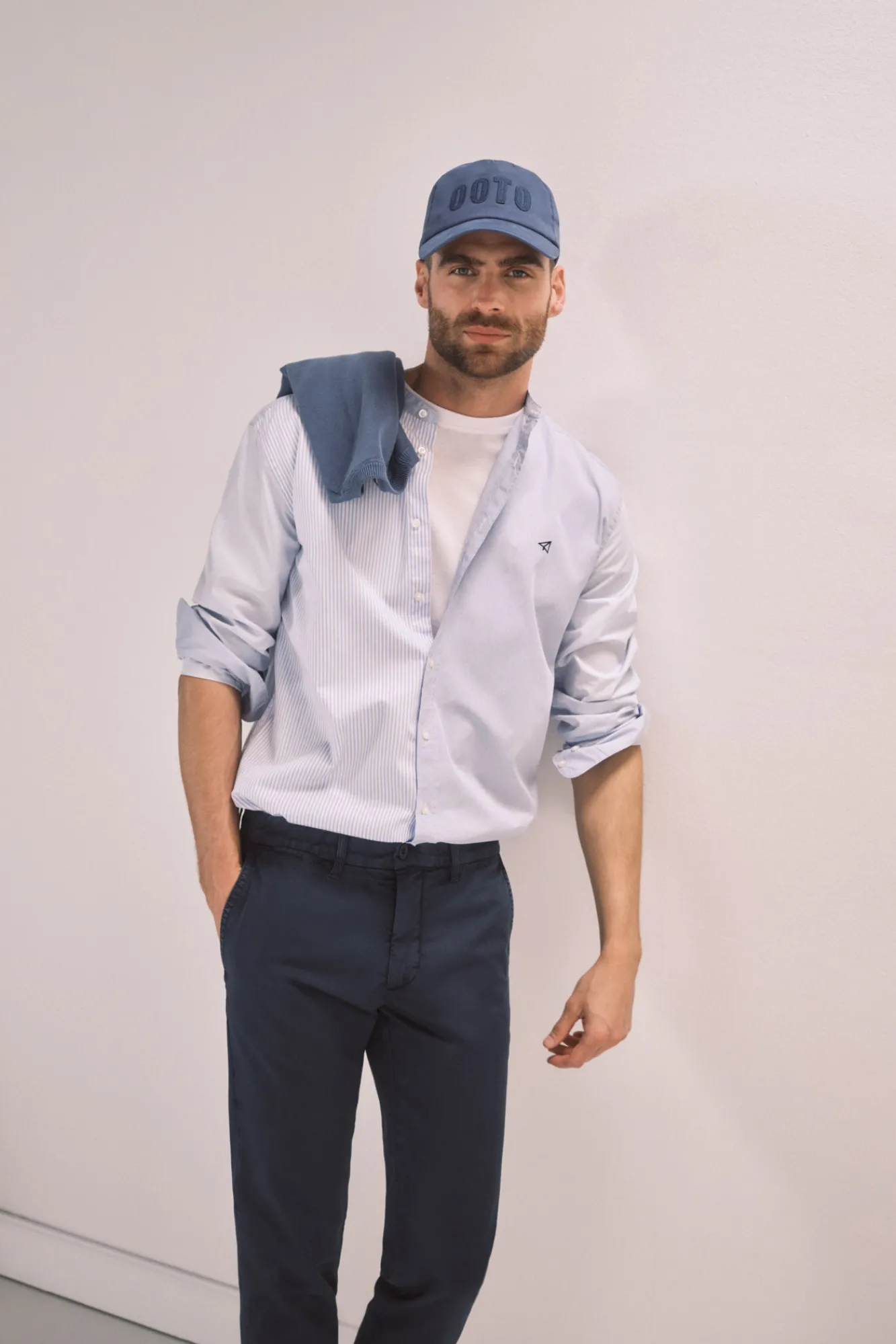 Ooto Camisa Slim Cuello Mao Estampado Rayas Azul Outlet