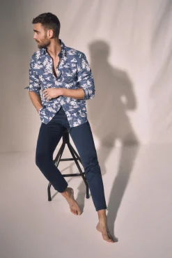 Ooto Camisa Slim Estampada Palmeras  Azul New