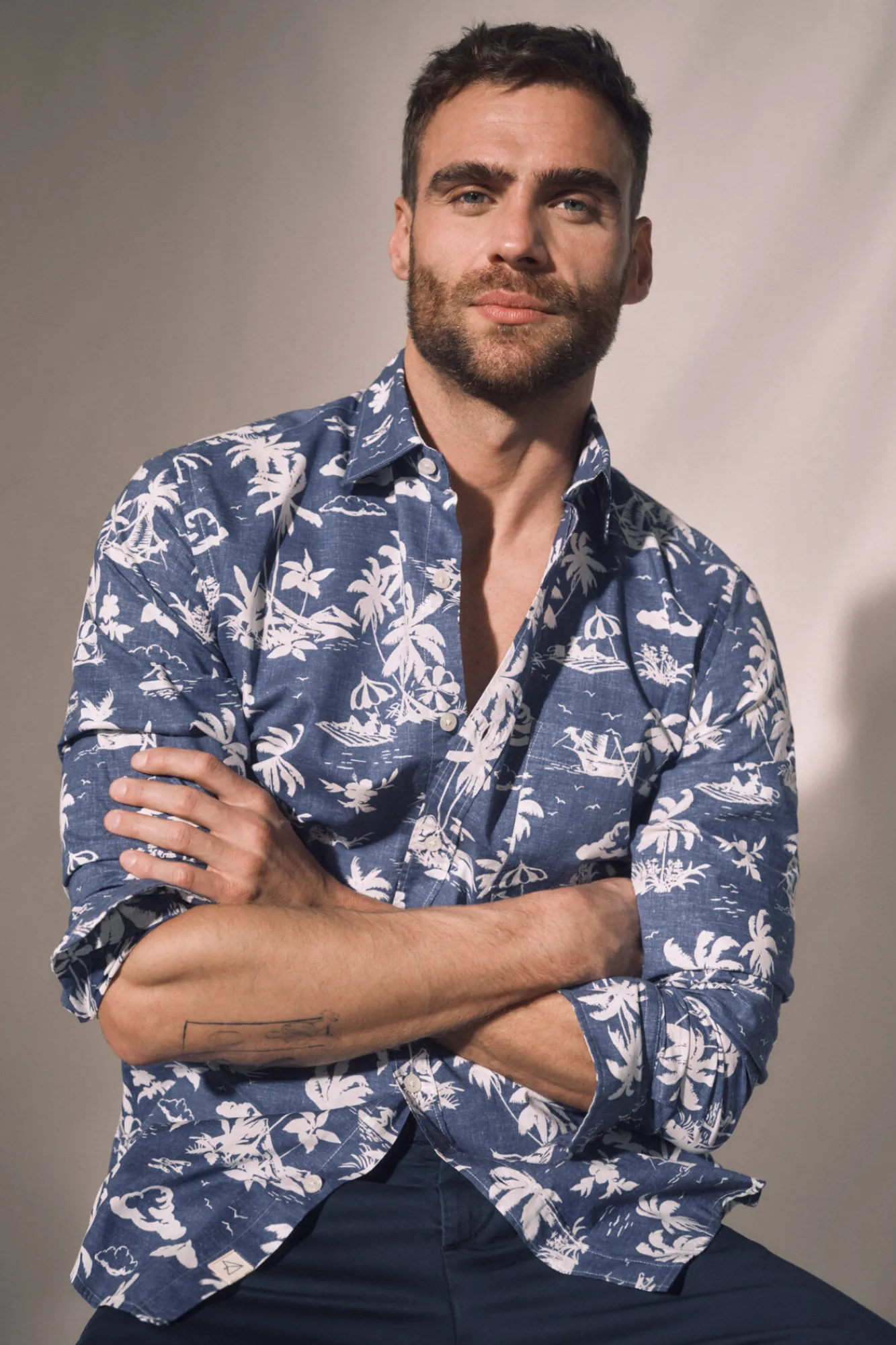 Ooto Camisa Slim Estampada Palmeras Azul New