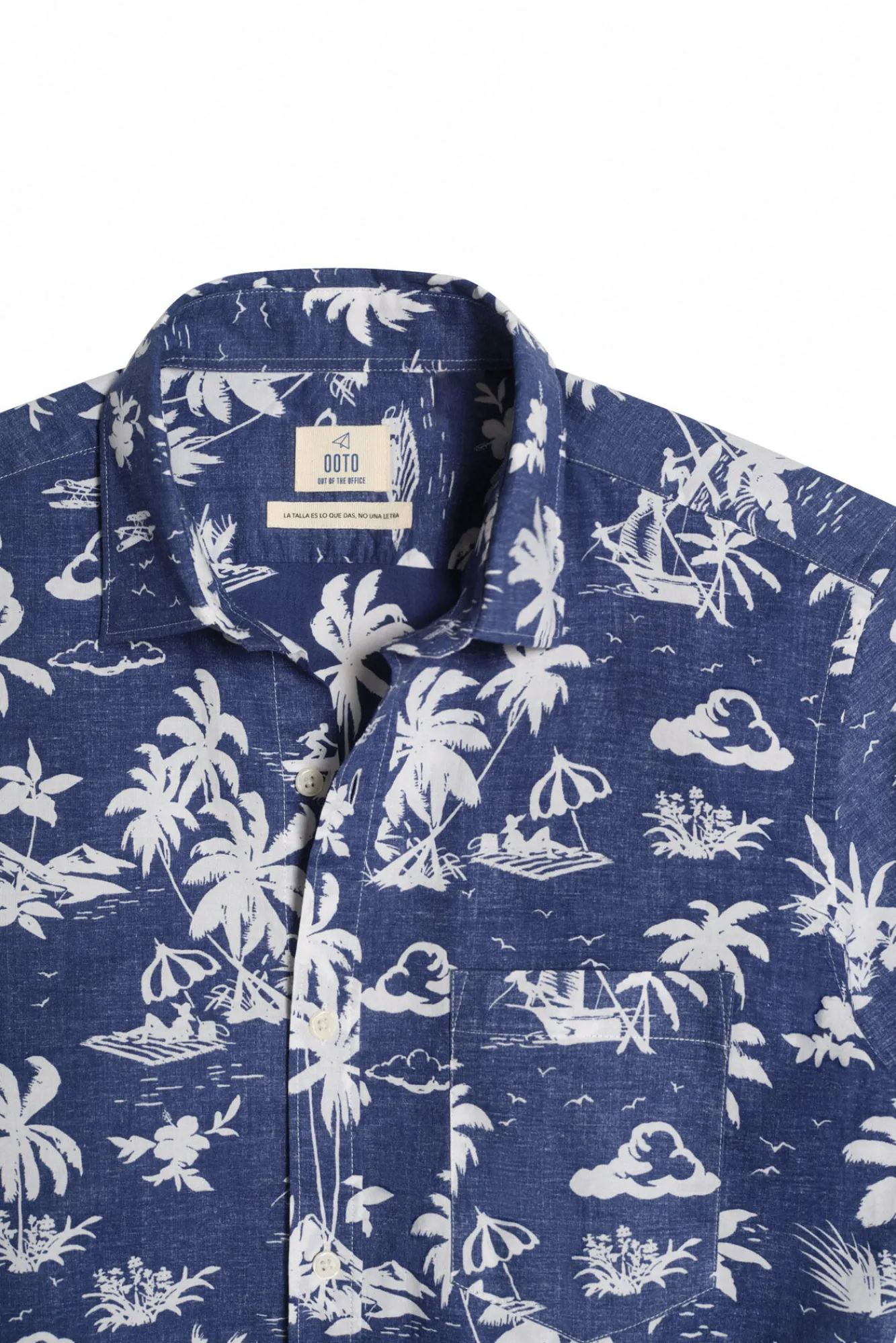 Ooto Camisa Slim Estampada Palmeras Azul New