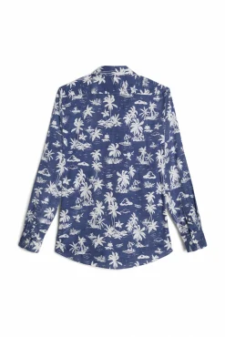 Ooto Camisa Slim Estampada Palmeras Azul New