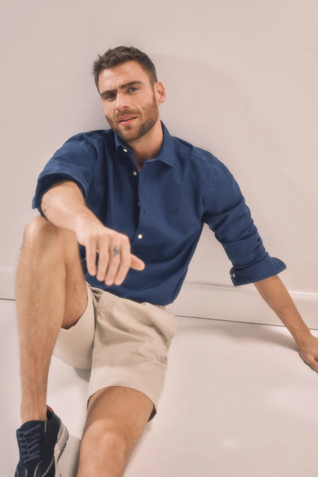 Ooto Camisa Slim Lino Manga Larga Azul Oscuro Sale