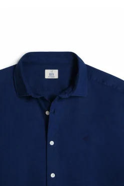 Ooto Camisa Slim Lino Manga Larga Azul Oscuro Sale