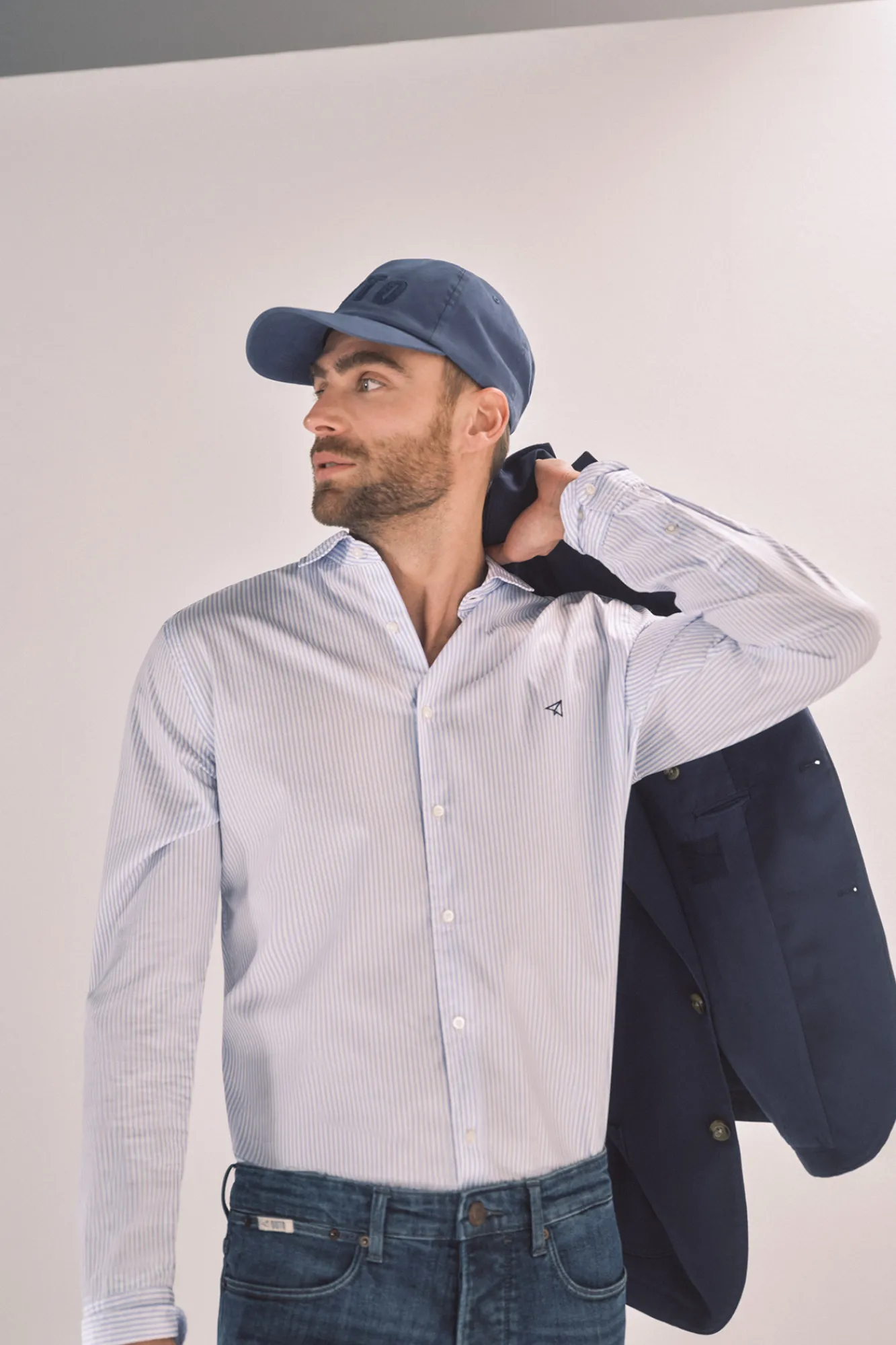 Ooto Camisa Slim Mil Rayas Manga Larga Azul Discount