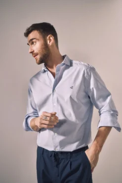 Ooto Camisa Slim Rayas Manga Larga  Azul Clearance