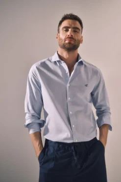 Ooto Camisa Slim Rayas Manga Larga  Azul Clearance