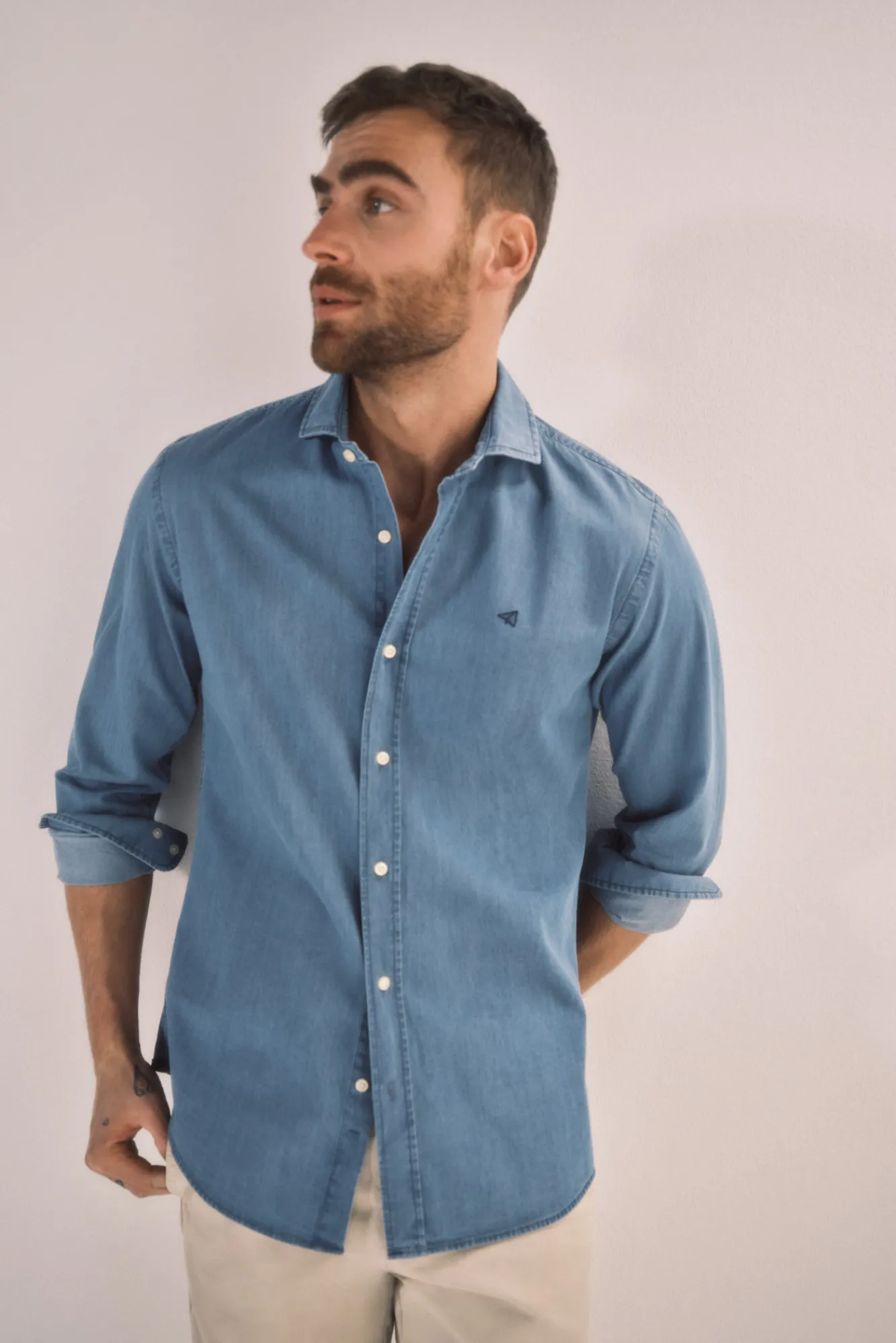 Ooto Camisa Slim Vaquera Manga Larga Azul Best