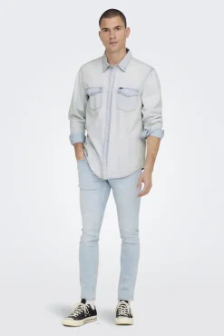 Only & Sons Camisa Tejido Denim Azul Claro Outlet