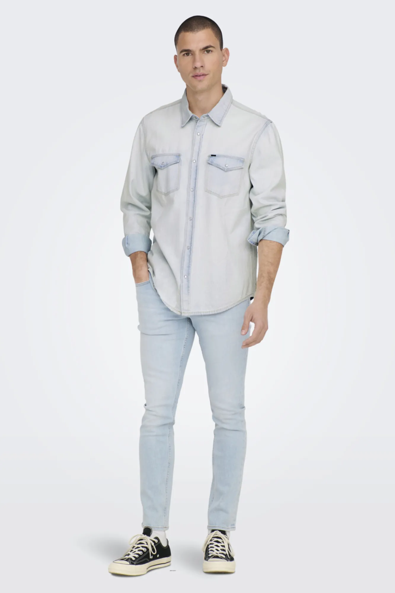 Only & Sons Camisa Tejido Denim Azul Claro Outlet