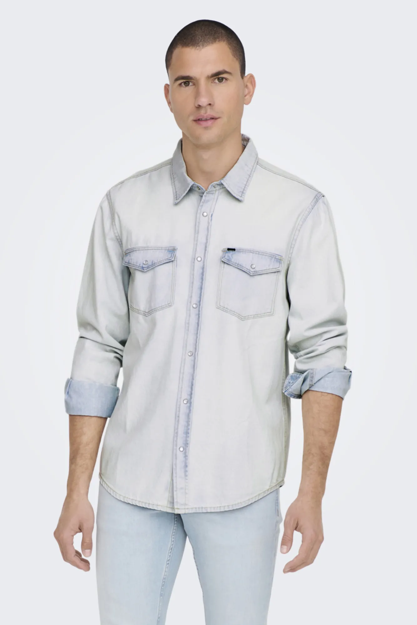 Only & Sons Camisa Tejido Denim Azul Claro Outlet