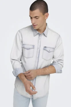 Only & Sons Camisa Tejido Denim Azul Claro Outlet