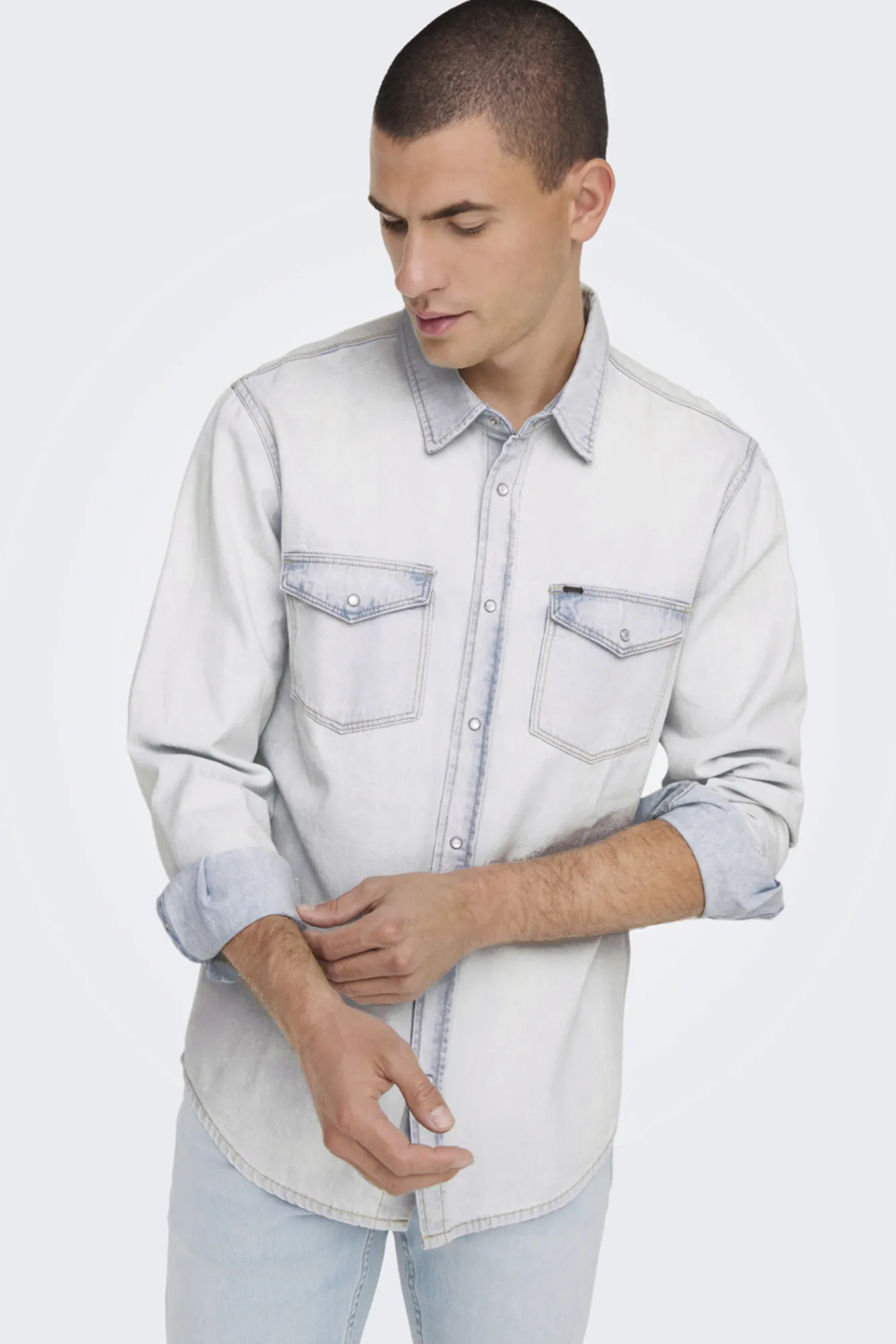 Only & Sons Camisa Tejido Denim Azul Claro Outlet
