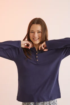 Women'secret Camiseta Algodon Cuello Panadero Navy Azul New