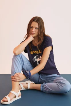 Women'secret Camiseta Algodon Manga Corta Snoopy Navy Azul Discount