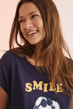 Women'secret Camiseta Algodon Manga Corta Snoopy Navy Azul Discount