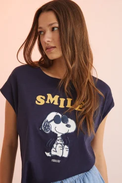 Women'secret Camiseta Algodon Manga Corta Snoopy Navy Azul Discount