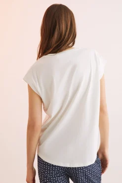 Women'secret Camiseta Algodon Manga Corta Snoopy Marfil Beige Discount