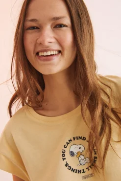 Women'secret Camiseta Algodon Manga Corta Snoopy Amarillo Discount