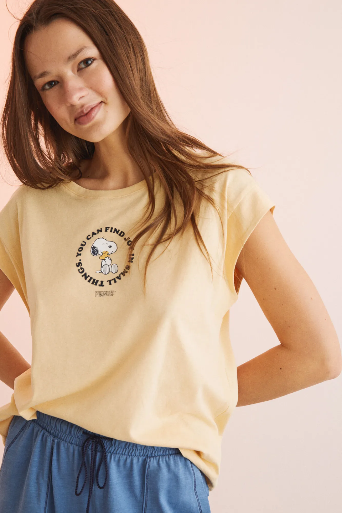 Women'secret Camiseta Algodon Manga Corta Snoopy Amarillo Discount