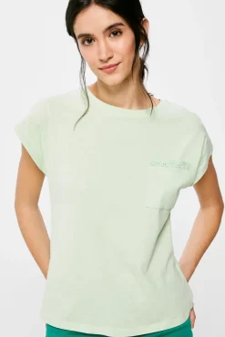 * Camiseta Bolsillo Bordado Suizo Estampado Verde