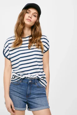 * Camiseta Frunces Rayas Azul Medio Hot