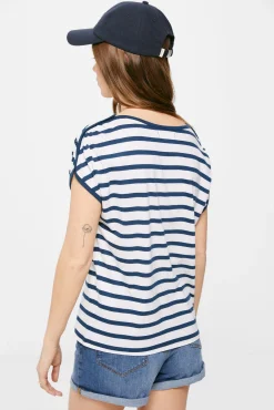 * Camiseta Frunces Rayas Azul Medio Hot