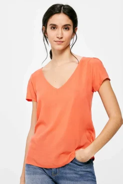 * Camiseta Lisa Manga Tulipa Naranja