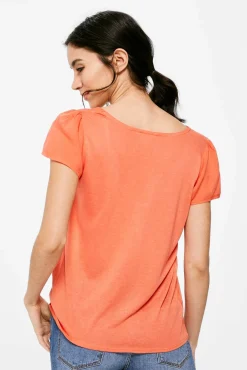 * Camiseta Lisa Manga Tulipa Naranja
