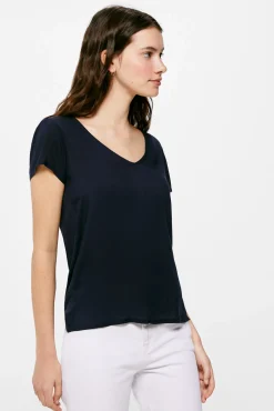 * Camiseta Lisa Manga Tulipa Navy Outlet