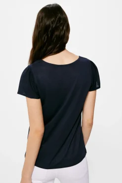 * Camiseta Lisa Manga Tulipa Navy Outlet