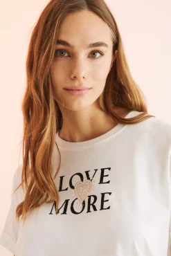 Women'secret Camiseta Manga Corta 100% Algodon Frase Beige