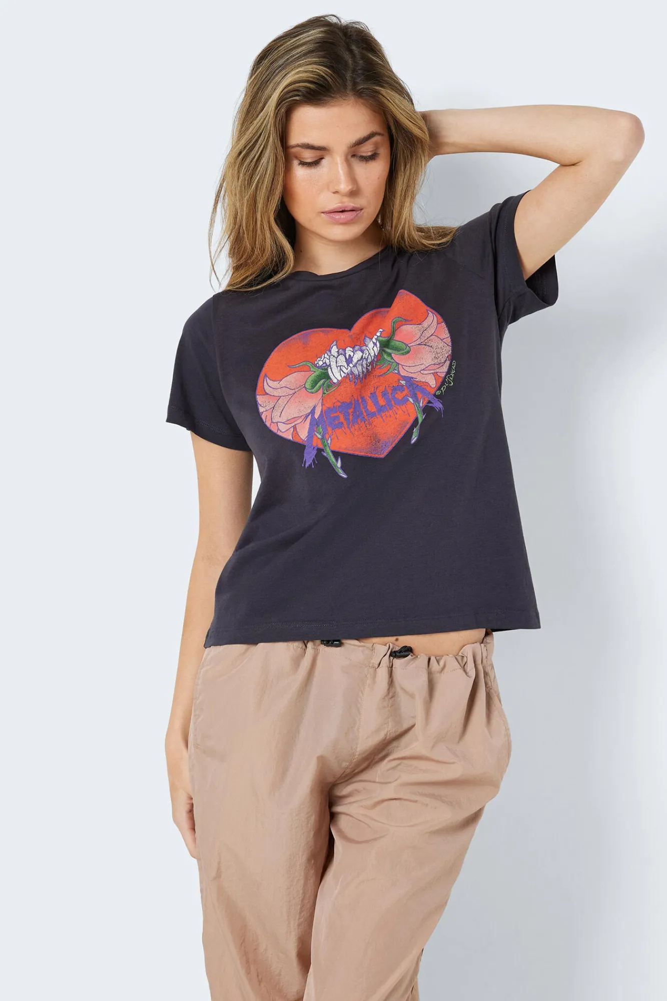 Noisy May Camiseta Manga Corta Print Frontal Gris Medio Clearance