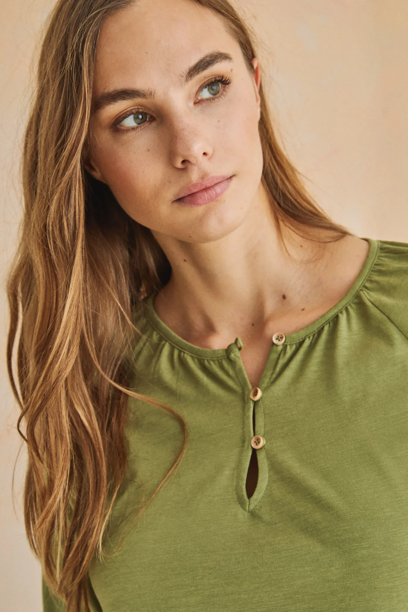 Women'secret Camiseta Manga Larga 100% Algodon Verde Kaki Clearance