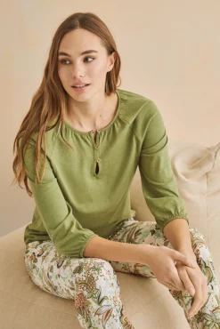 Women'secret Camiseta Manga Larga 100% Algodon Verde Kaki Clearance