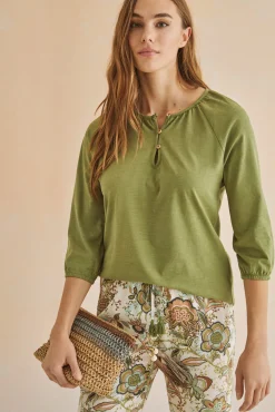 Women'secret Camiseta Manga Larga 100% Algodon Verde Kaki Clearance