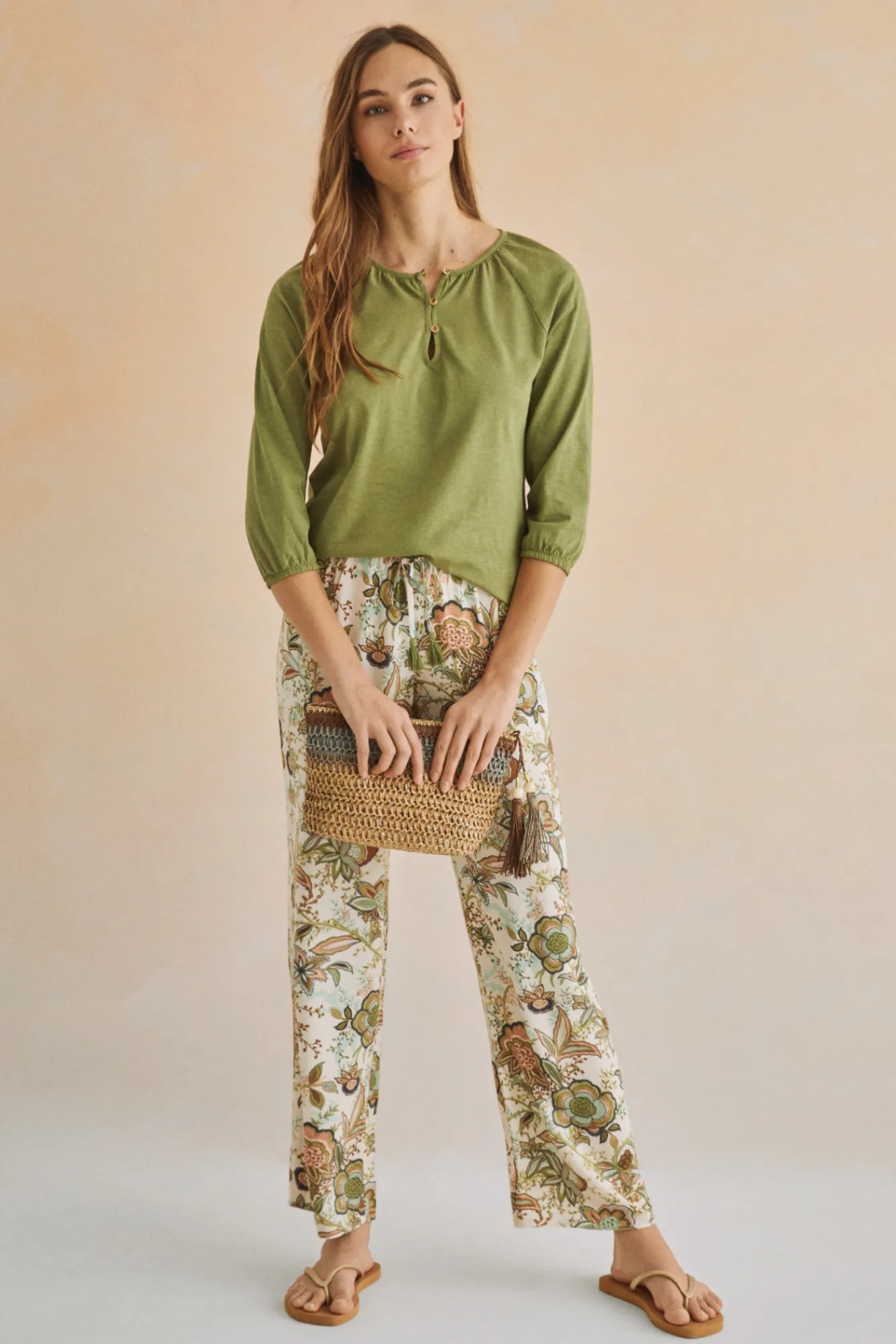 Women'secret Camiseta Manga Larga 100% Algodon Verde Kaki Clearance