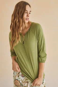 Women'secret Camiseta Manga Larga 100% Algodon Verde Kaki Clearance